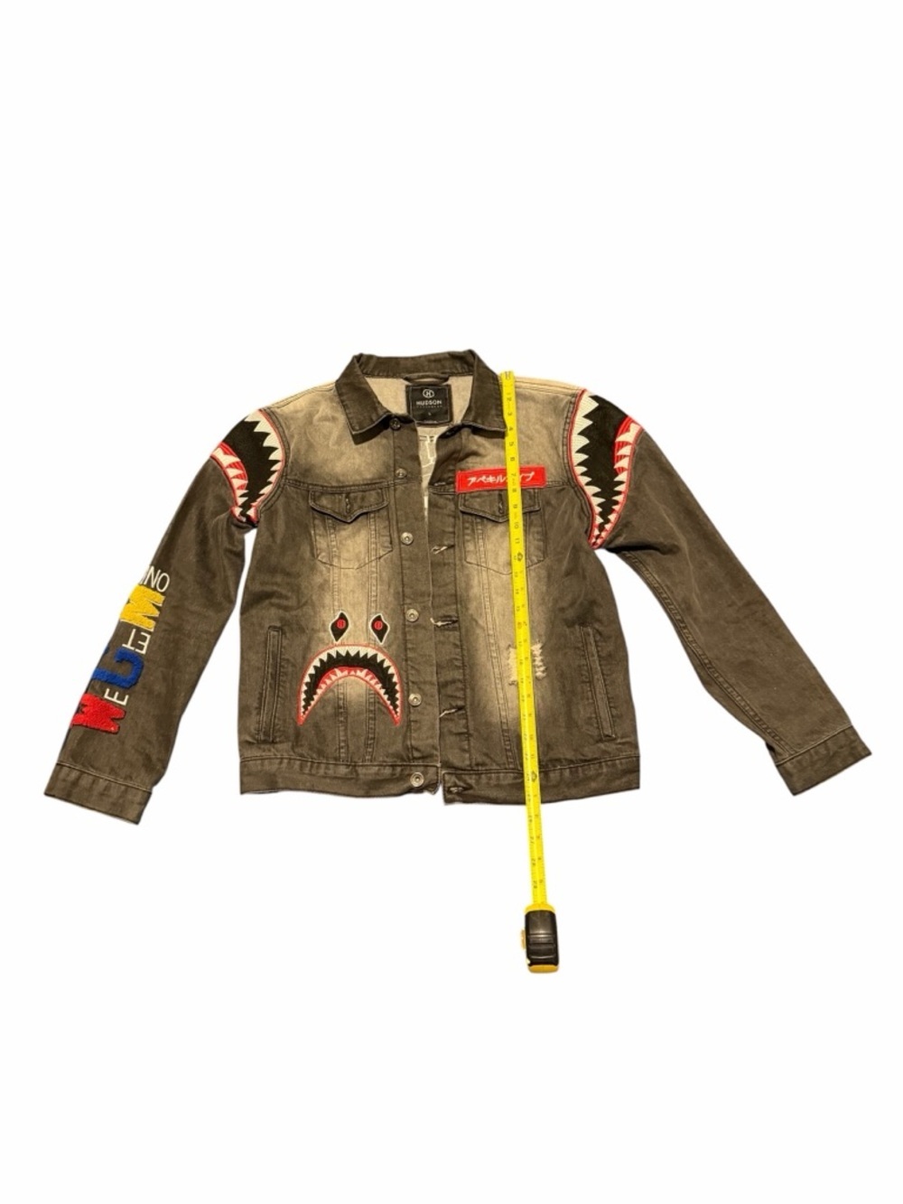 Hudson Jeans black men Denim Jacket with Shark Patch Accents, pre-owned, - Picture 13 of 13